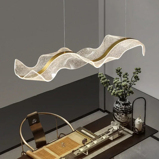 Nordisk Designer LED Taklampa – Våginspirerad Pendellampa i Akryl & Metall – För Matbord, Vardagsrum & Kök