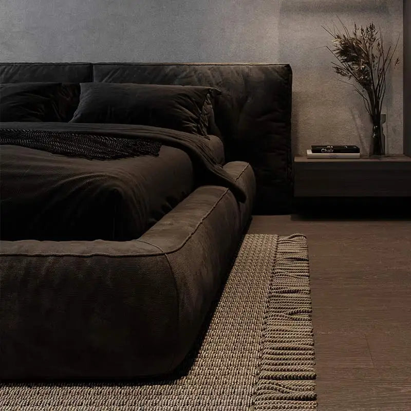 Lyxig Italiensk Minimalistisk Dubbelbädd – 180x200 cm – Modern Tatami Säng med Flanelltyg
