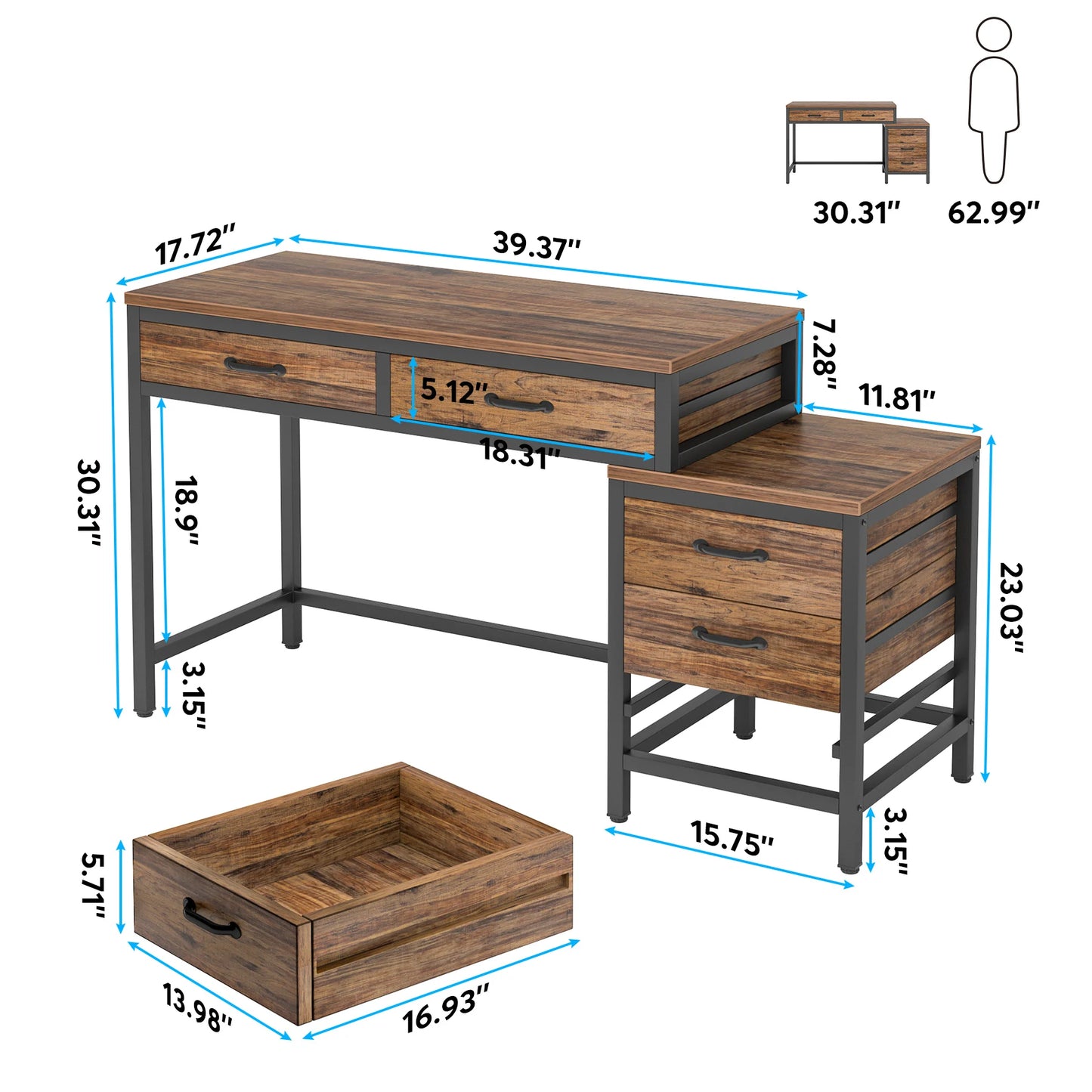 Tribesigns Skrivbord med 3 Lådor – 150 cm Industriell Design