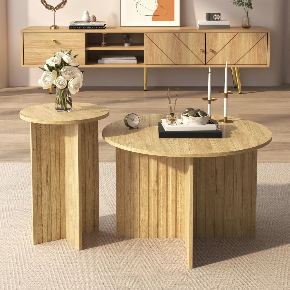 2-delat Nestbord i Trä – Rund Design – Skandinavisk Stil – 76 & 40 cm