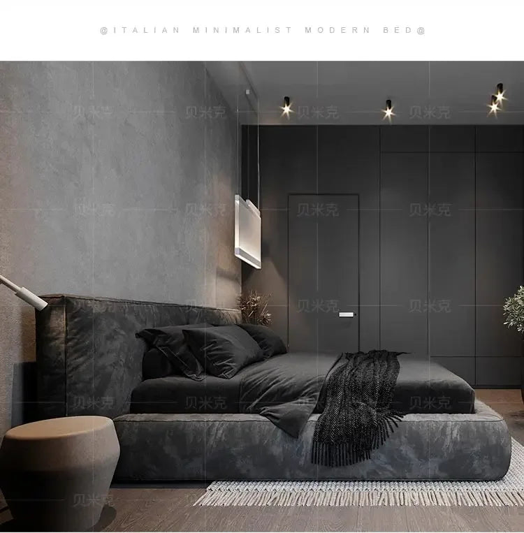 Lyxig Italiensk Minimalistisk Dubbelbädd – 180x200 cm – Modern Tatami Säng med Flanelltyg
