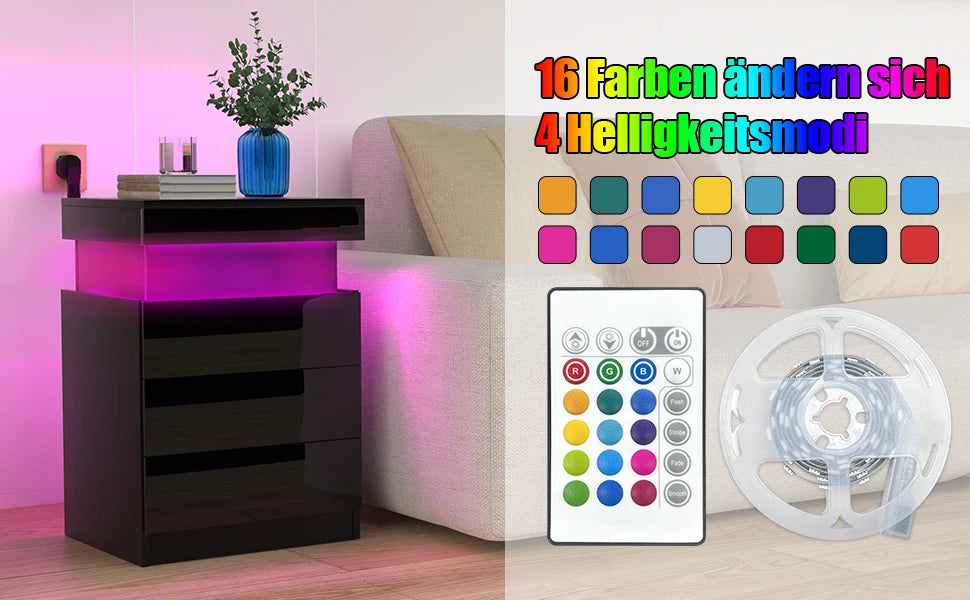 Sängbord med Laddningsstation – 3 Lådor & Dolda Skjutskåp