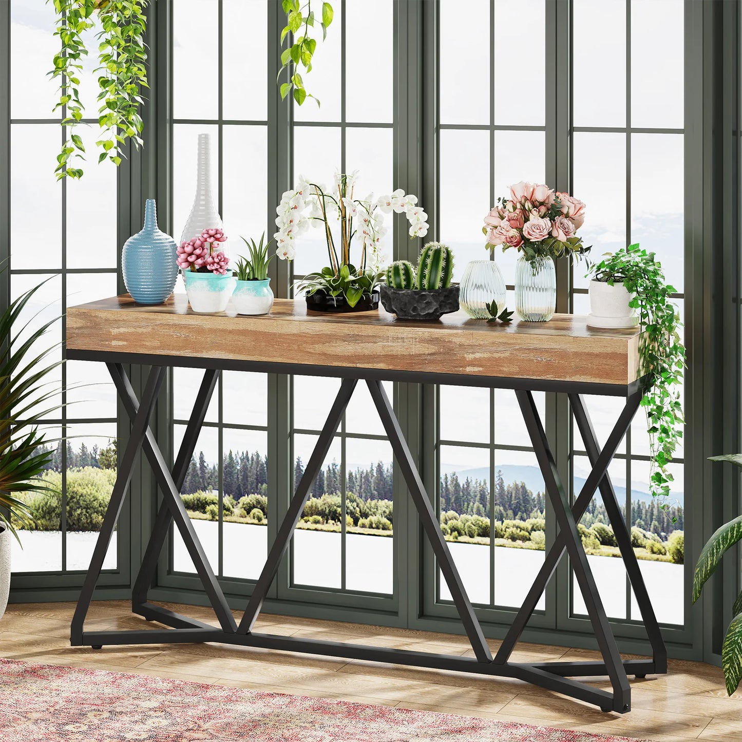 Tribesigns Industriell Konsolbord – Retro Rektangulär Bänk med Förvaring, 140 cm