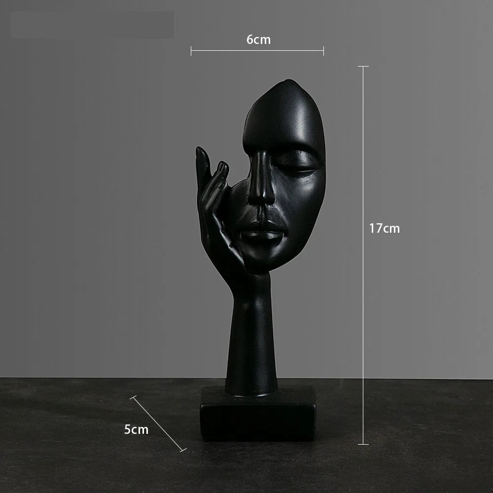 Elegant Huvudskulptur i Harts – Abstrakt Mask med Hand för Hem & Kontor