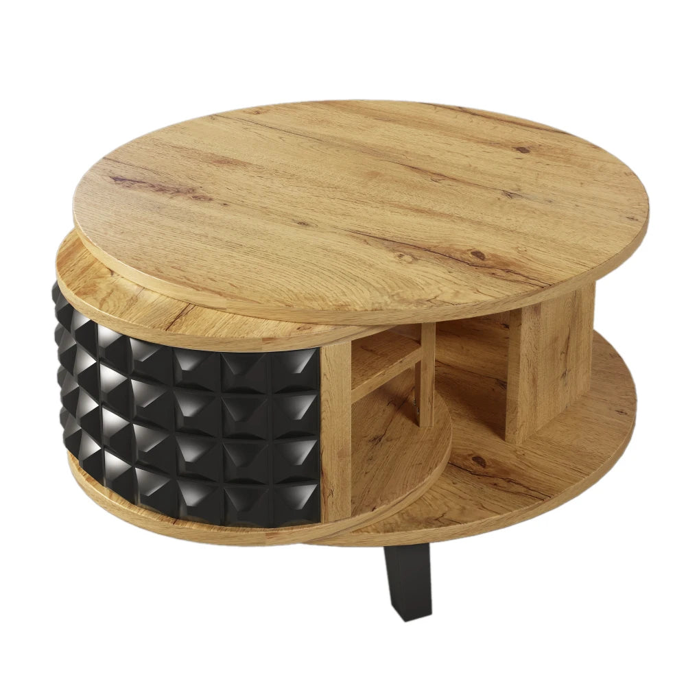 Roterbart Soffbord 2-i-1 – Med Dold Hylla – Modern Design i Trä & Svart – 85.2×80×45.2 cm