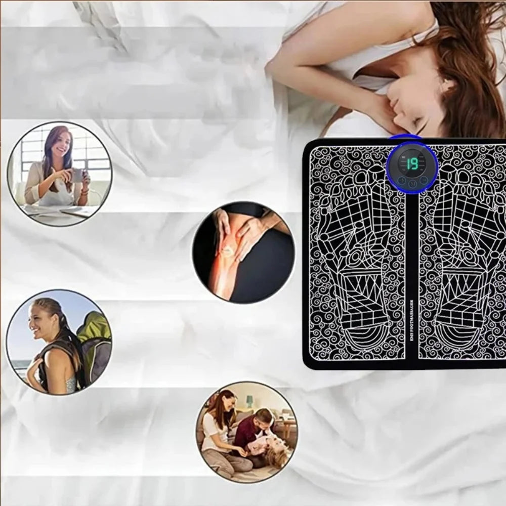 EMS Fotmassage Matta – Elektrisk muskelstimulator med 8 lägen & USB-laddning