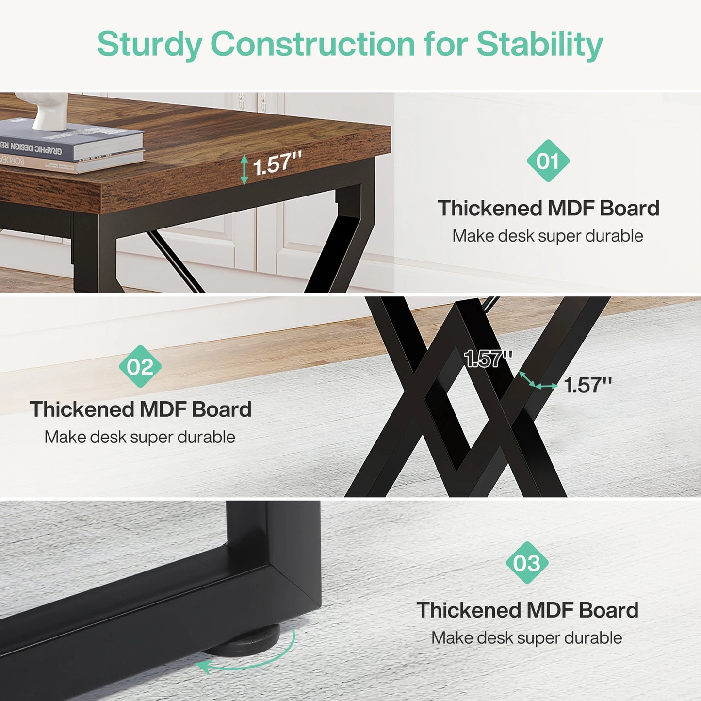 Tribesigns Executive Desk – Extra Tjockt Kontorsbord med Metallram (160 cm)