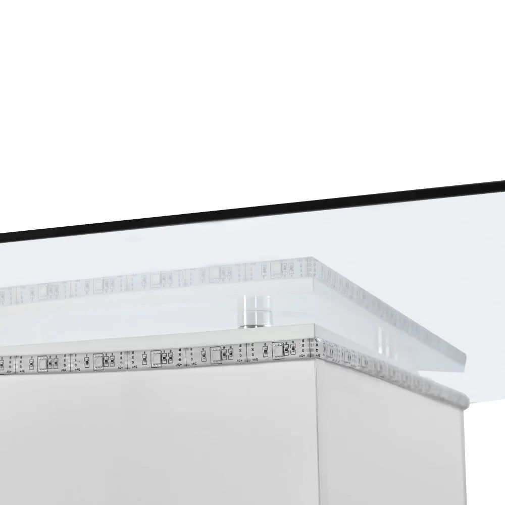 Modern Mobil Kaffebord med LED – Högblank Glasdesign – Svart & Vit – För Vardagsrum