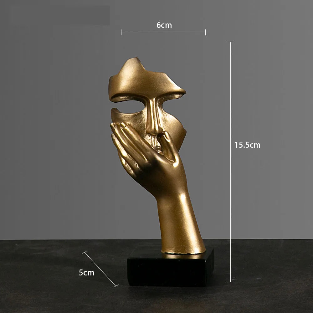 Elegant Huvudskulptur i Harts – Abstrakt Mask med Hand för Hem & Kontor