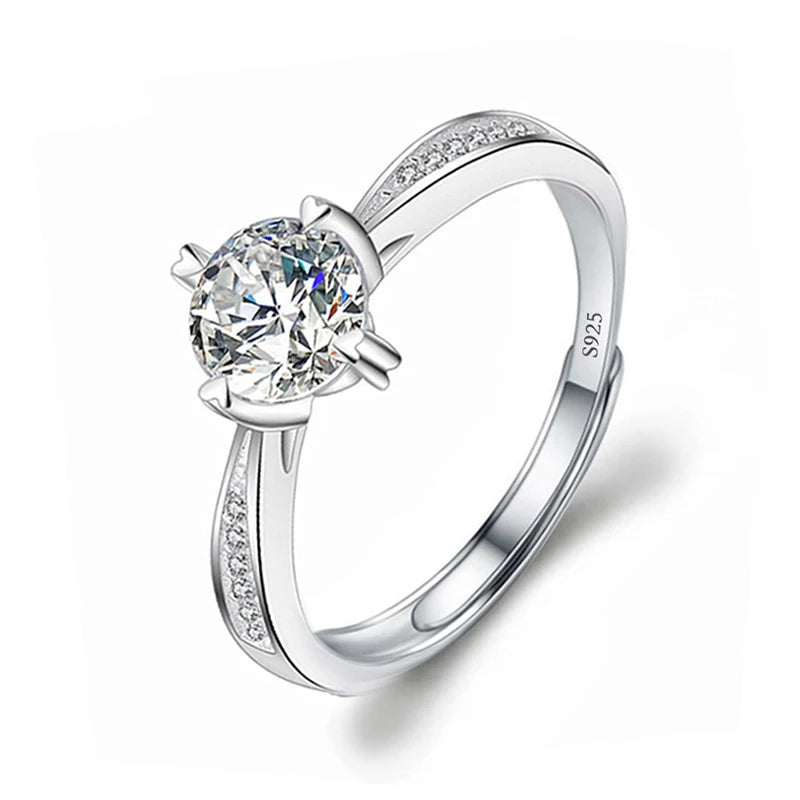 Justerbar Moissanite Förlovningsring – Öppen Design i Silverpläterad Koppar – Elegant & Prisvärd
