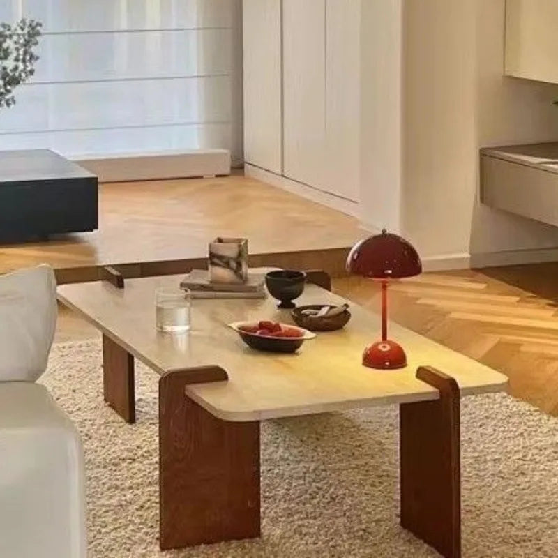 ☕ Nordiskt Soffbord – Rektangulärt Bord i Massivt Trä & Stenfinish