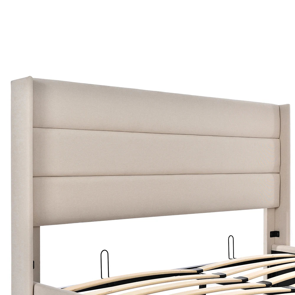 KOMHTOM Förvaringssäng 140×200 cm – Beige Linne