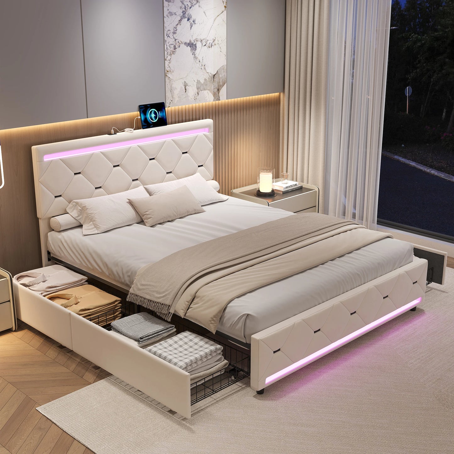 Anajqaqia Dubbelsöng 140×190 cm – Med LED, Förvaring & USB