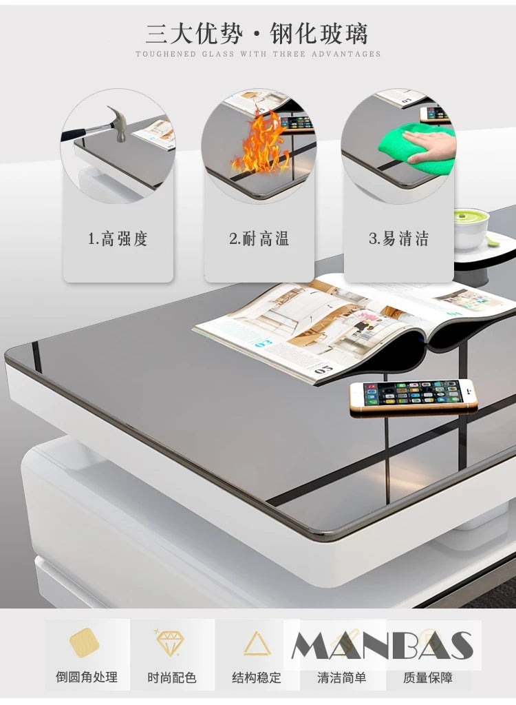 MANBAS TV-bänk & Smart Soffbord – Glansig Vit/Svart Design för Vardagsrummet