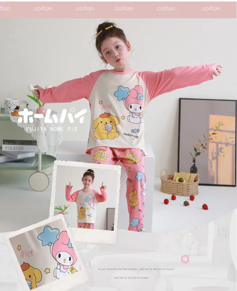 🧸 Sanrio Pyjamas för Barn – Kuromi, My Melody, Cinnamoroll – Långärmad – 100% Bomull – Kawaii Design