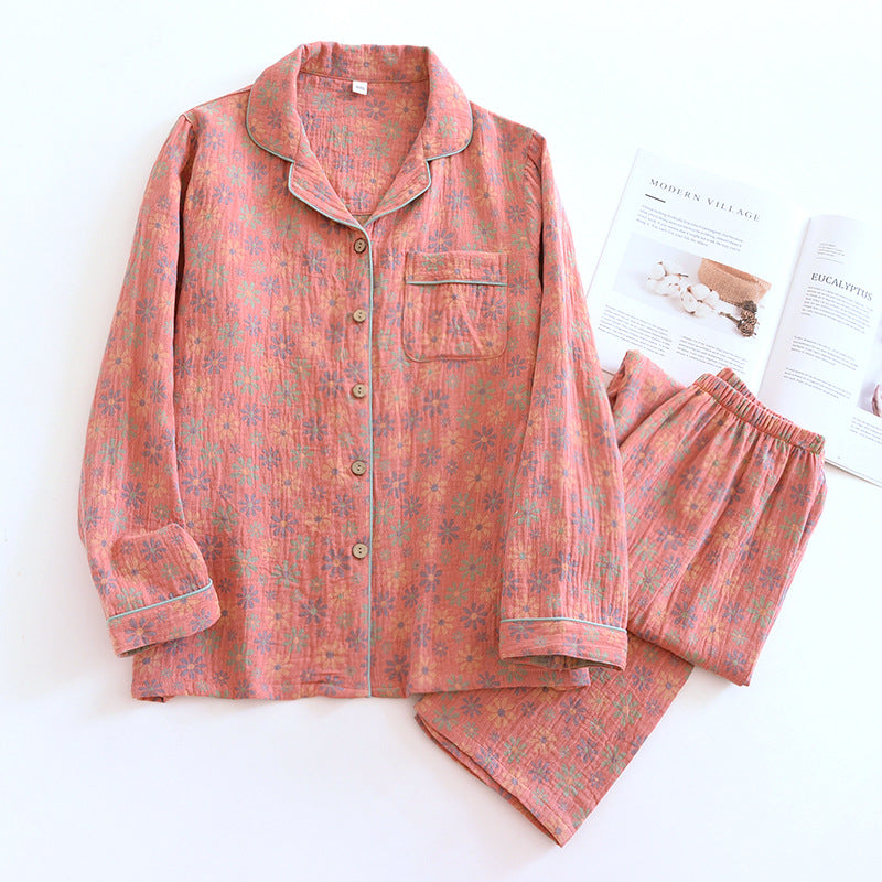 🌸 Elegant Pyjamas för Kvinnor – 100% Bomullskrepp – Blommigt Tryck – Vår & Sommar – 2-delad Set