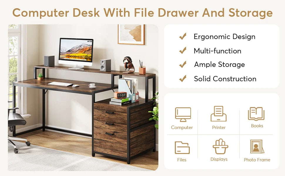 Tribesigns Skrivbord med 3 Lådor – 150 cm Industriell Design