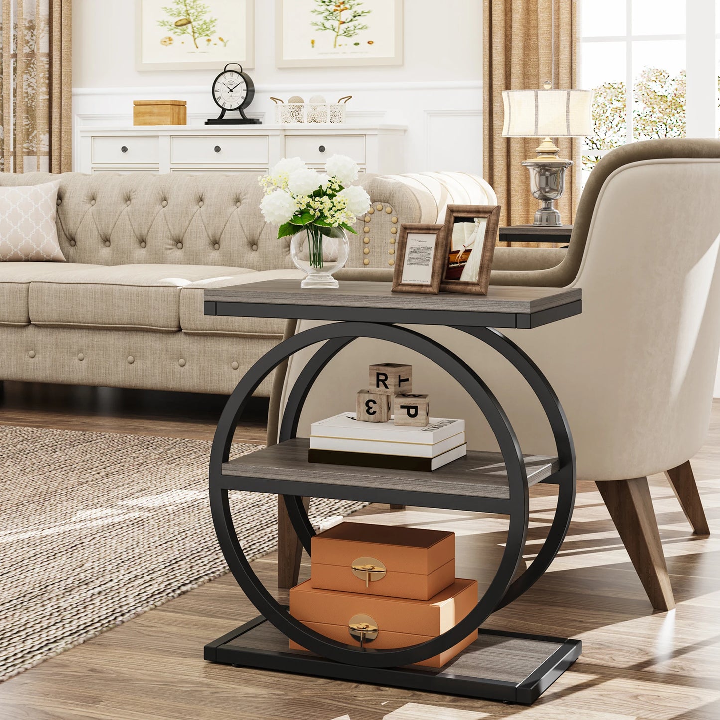 Tribesigns Industriellt Sidobord – Smal Design med 3 Hyllor