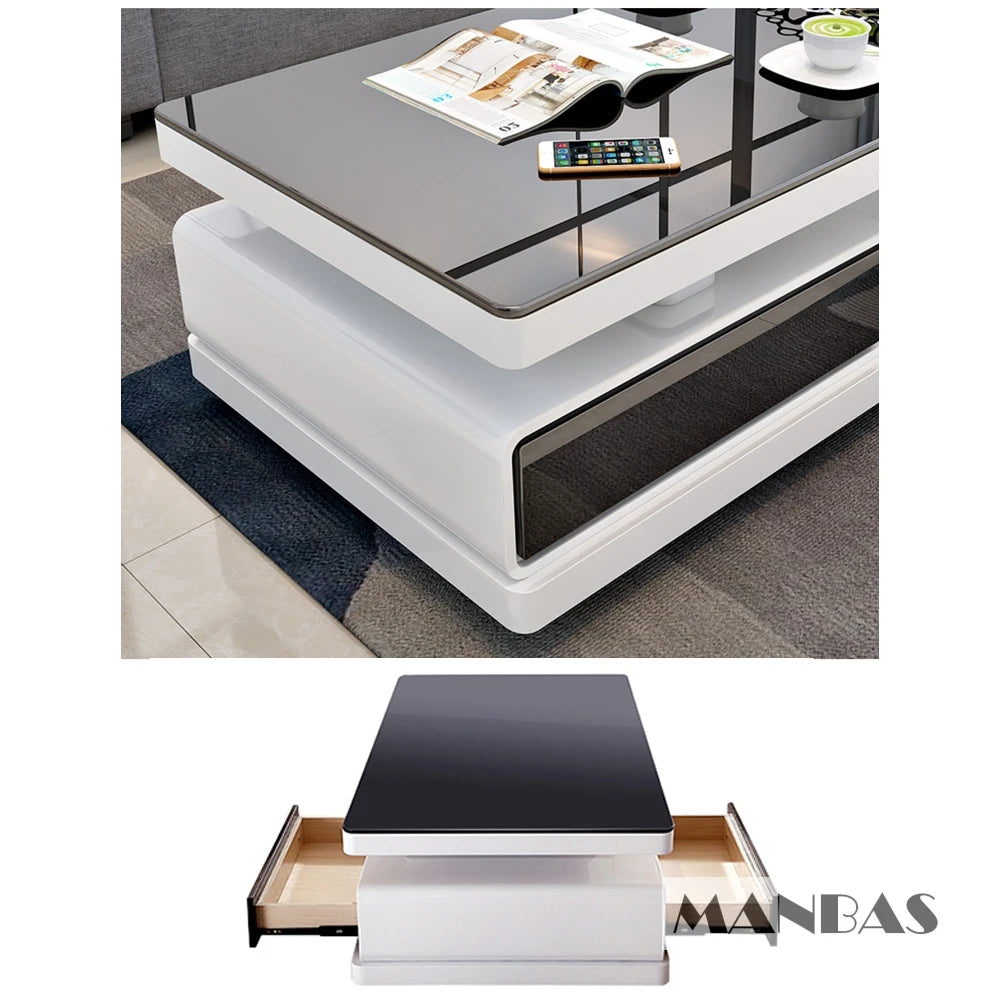 MANBAS TV-bänk & Smart Soffbord – Glansig Vit/Svart Design för Vardagsrummet