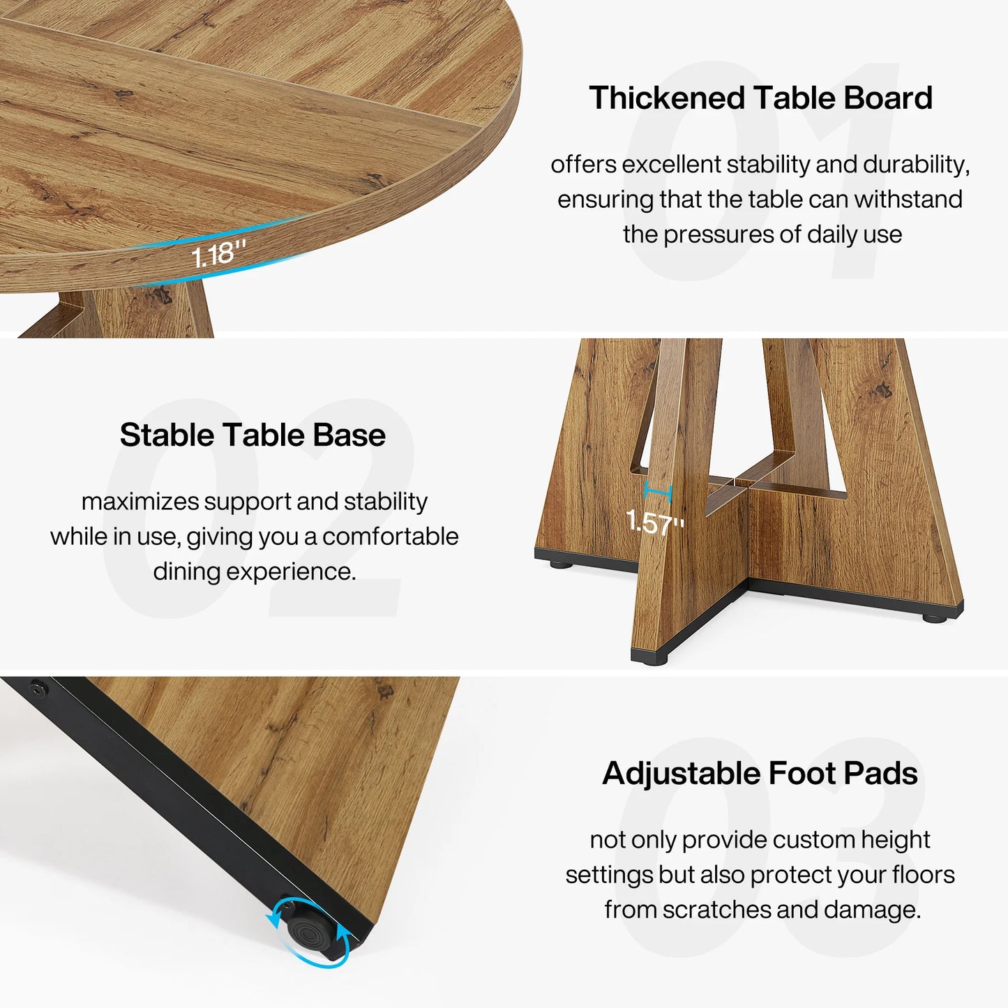 Tribesigns Runt Matbord – 120 cm Rustik Lantstil för 4–6 Personer