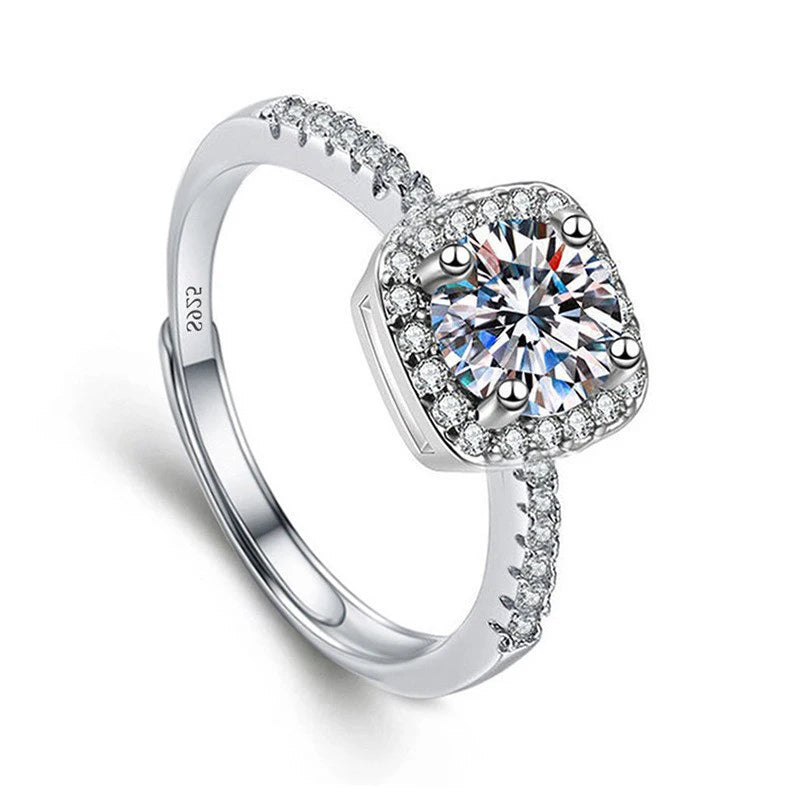 Justerbar Moissanite Förlovningsring – Öppen Design i Silverpläterad Koppar – Elegant & Prisvärd