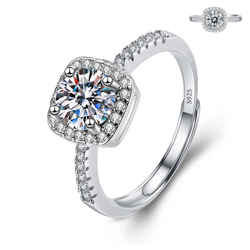 Justerbar Moissanite Förlovningsring – Öppen Design i Silverpläterad Koppar – Elegant & Prisvärd