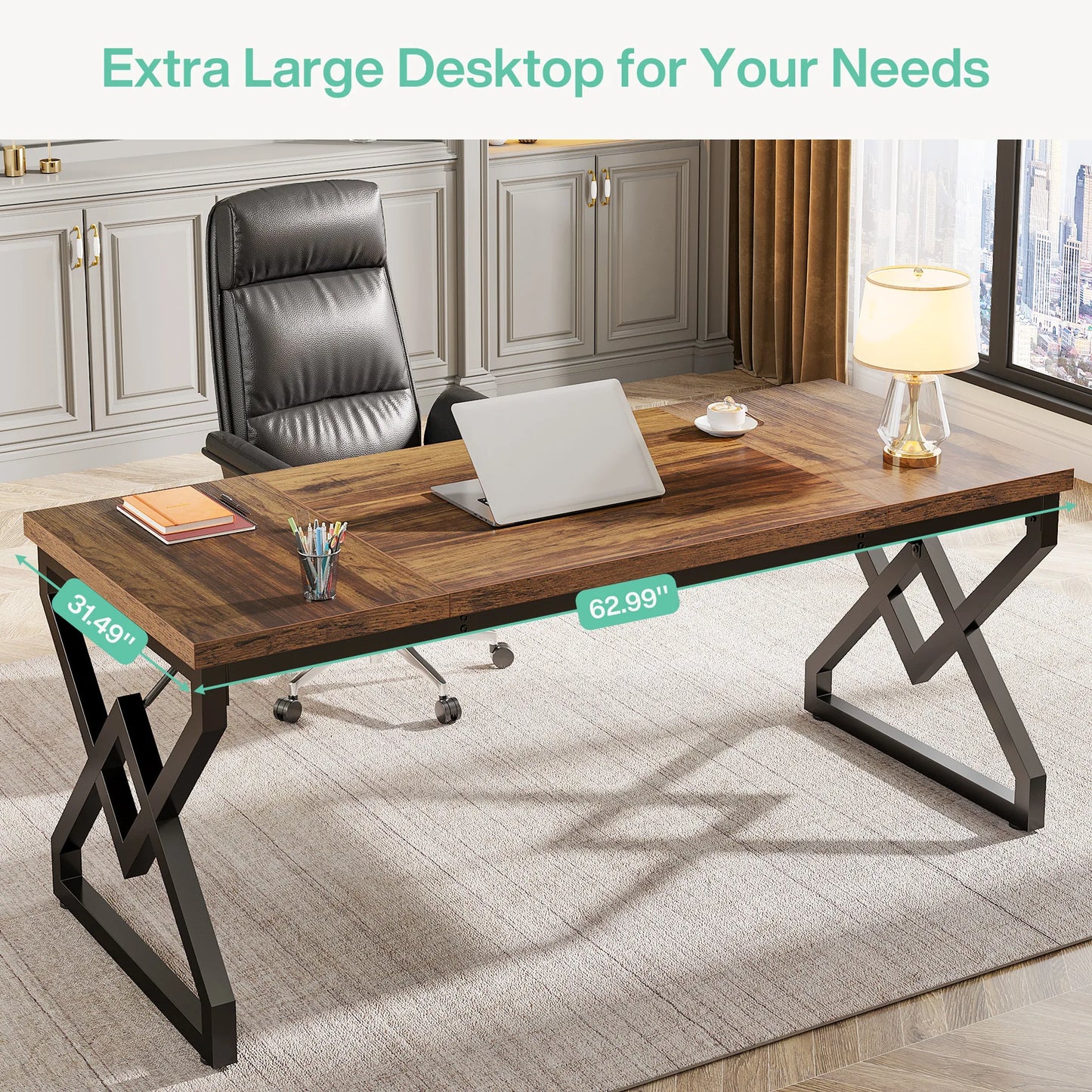 Tribesigns Executive Desk – Extra Tjockt Kontorsbord med Metallram (160 cm)