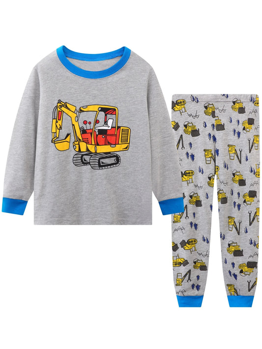 Barnpyjamas för Pojkar – Tecknad Truck & Grävmaskin – 2-delad Set i Bomull – 1–6 år