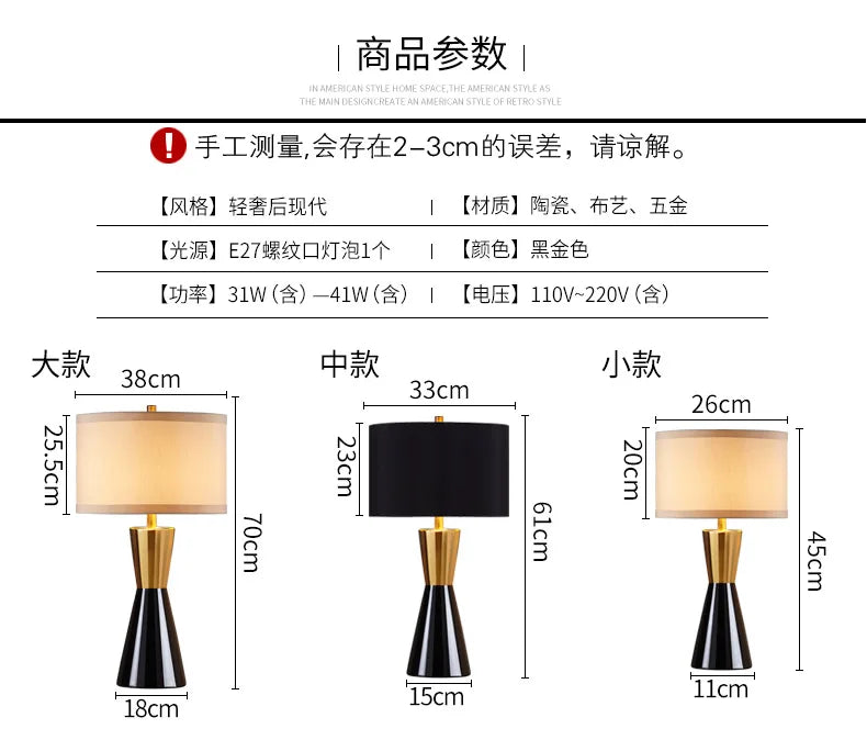 đĄ KIQUNE Bordslampa i Amerikansk Minimalistisk Stil â JĂ€rn & Tyg â LED â För Sovrum & Arbetsrum