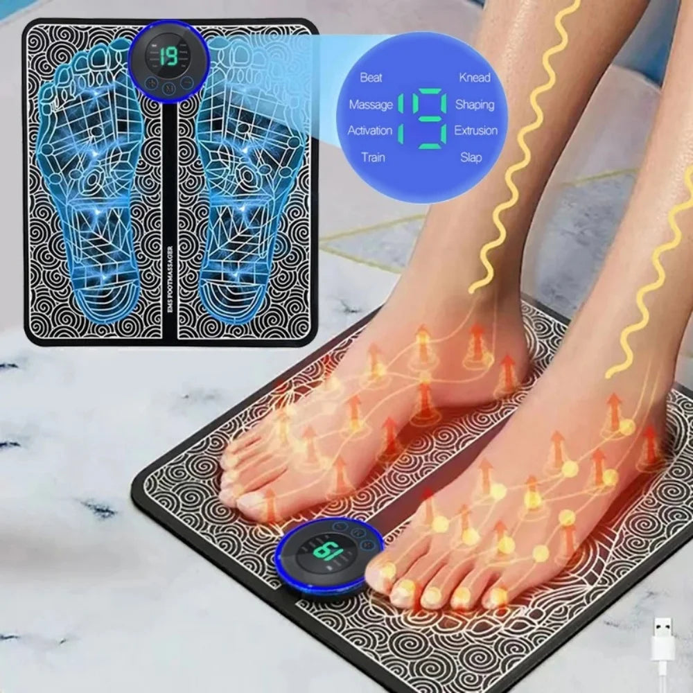 EMS Fotmassage Matta – Elektrisk muskelstimulator med 8 lägen & USB-laddning
