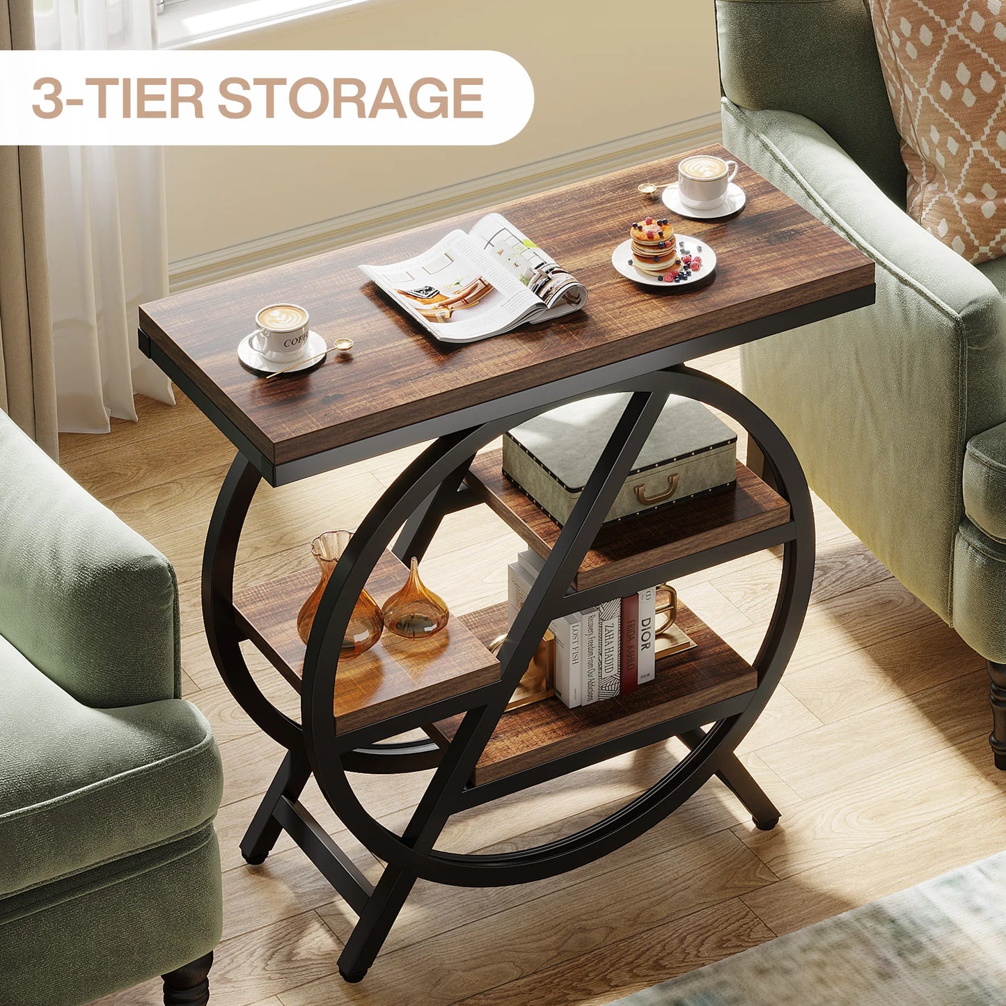 Tribesigns Industriellt Sidobord – Smal Design med 3 Hyllor