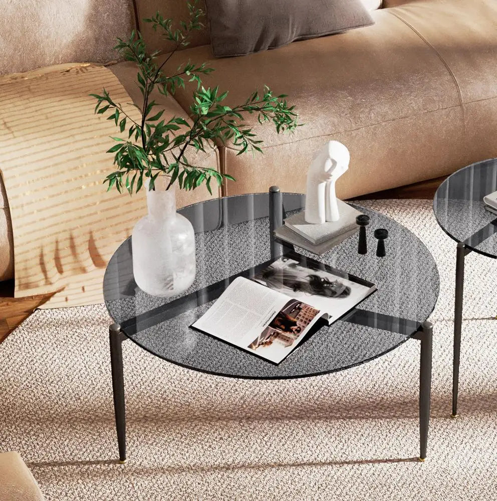Runt Sidobord i Härdat Glas – Modern Design med Metallben – 80×40 cm
