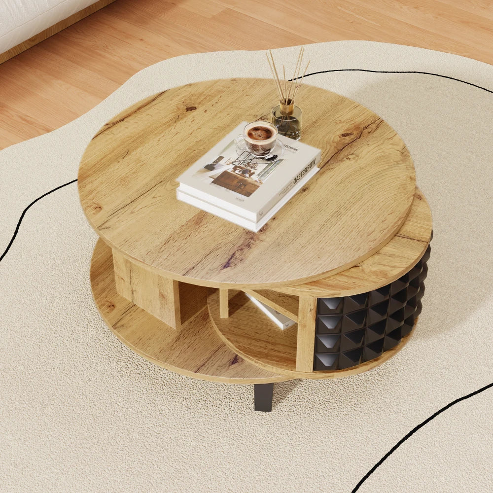 Roterbart Soffbord 2-i-1 – Med Dold Hylla – Modern Design i Trä & Svart – 85.2×80×45.2 cm