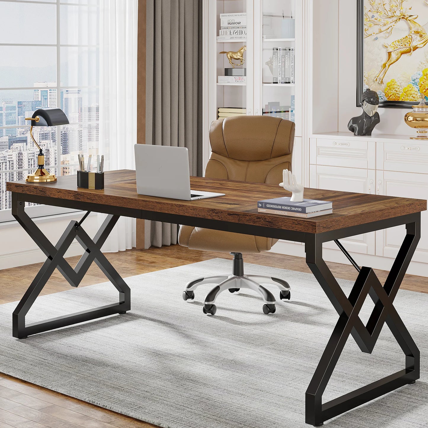 Tribesigns Executive Desk – Extra Tjockt Kontorsbord med Metallram (160 cm)