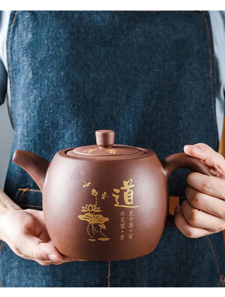 Yixing Tekanna i lila lera – Handgjord traditionell tekanna (1 liter)