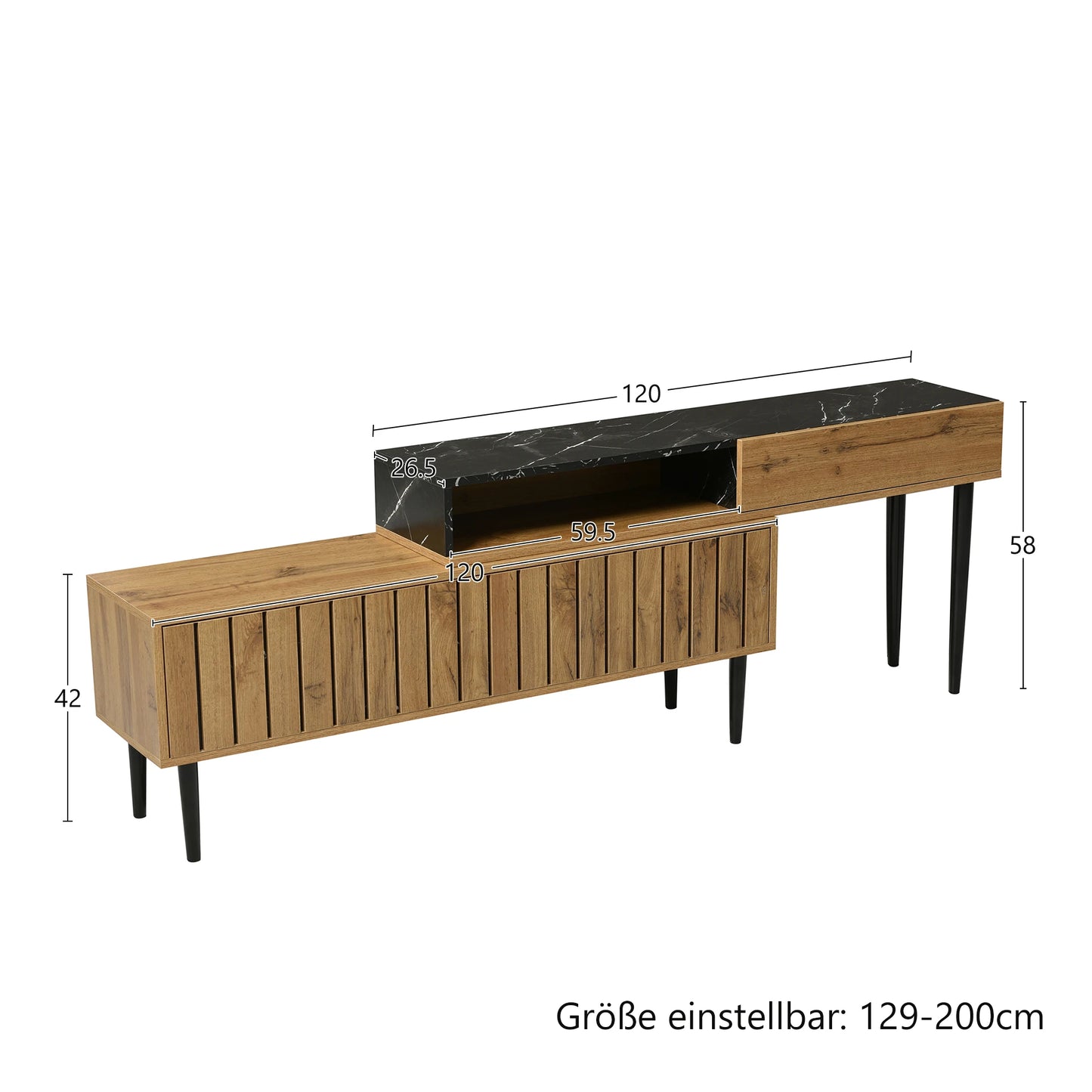 Modern TV-bänk – Marmordesign & Trästruktur med Järnben
