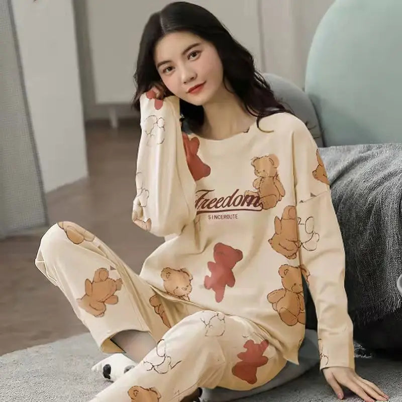 Dampyjamas – 2-delad Set – Långärmad & Långbyxor – Tecknad Design – Höst/Vinter