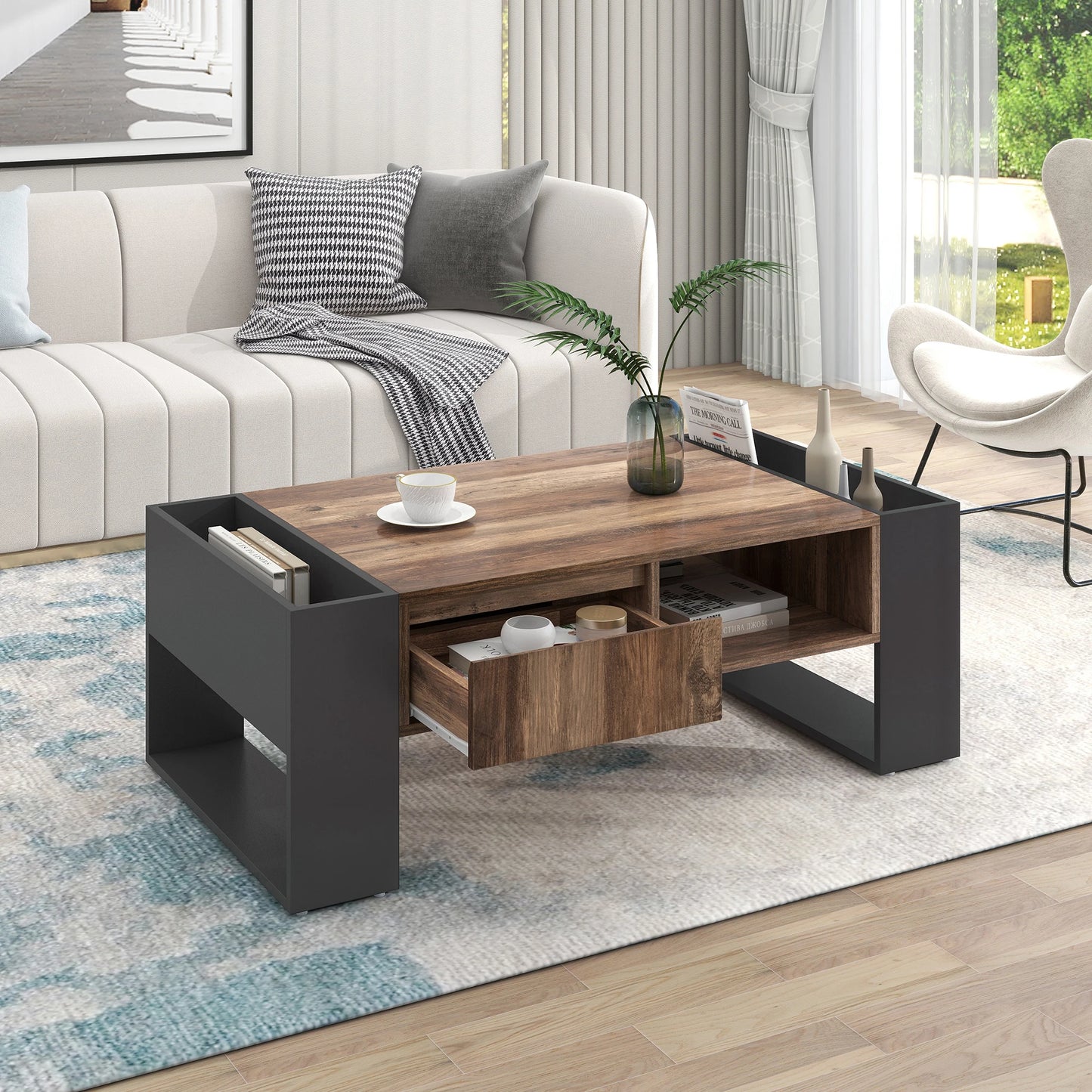 Soffbord med Dolda Lådor – Klassisk Trädesign med Smart Förvaring