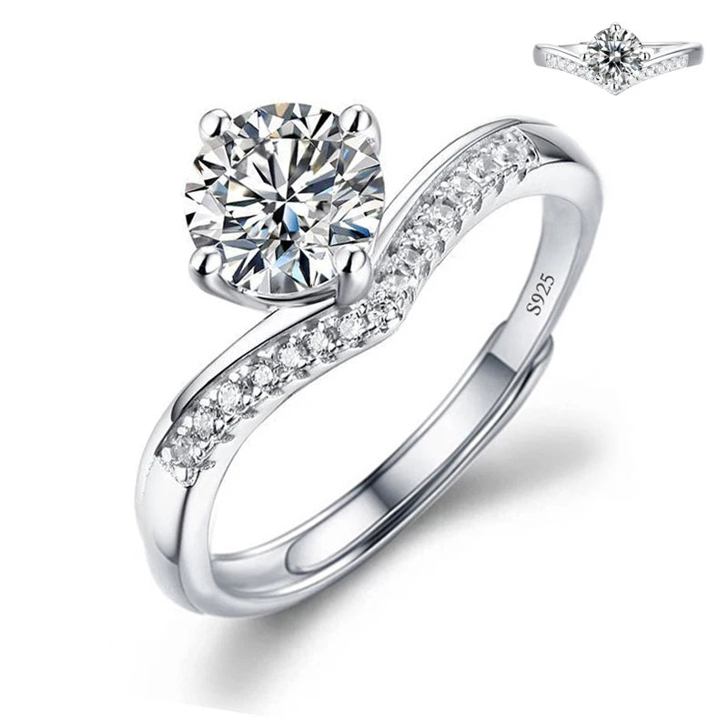 Justerbar Moissanite Förlovningsring – Öppen Design i Silverpläterad Koppar – Elegant & Prisvärd