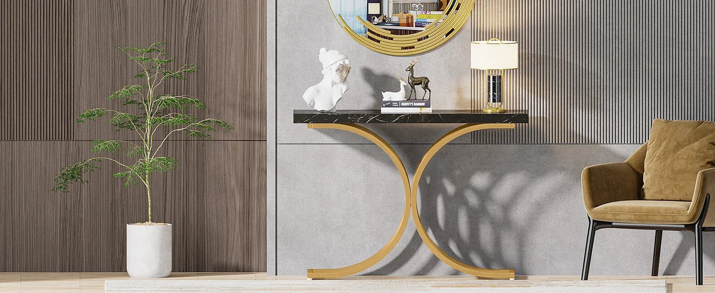 Tribesigns Konsolbord – Vit Marmorlook & Guldmetall | Smal Soffbord / Hallbord