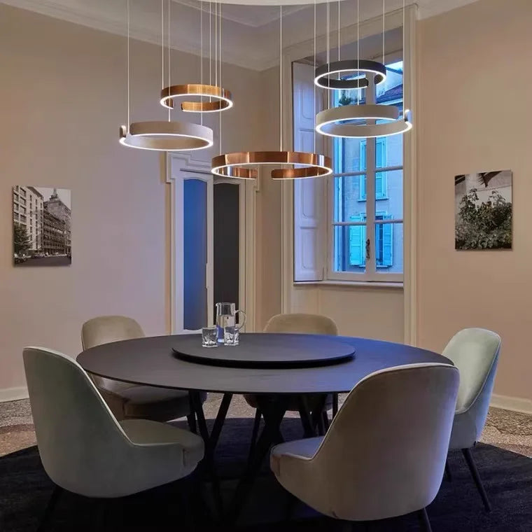Nordisk LED Ringformad Taklampa – Modern Design i Roséguld, Svart, Vitt & Guld