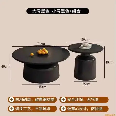 Nordisk Rund Soffbordssats – Modern Design i Trä & Vit Metall