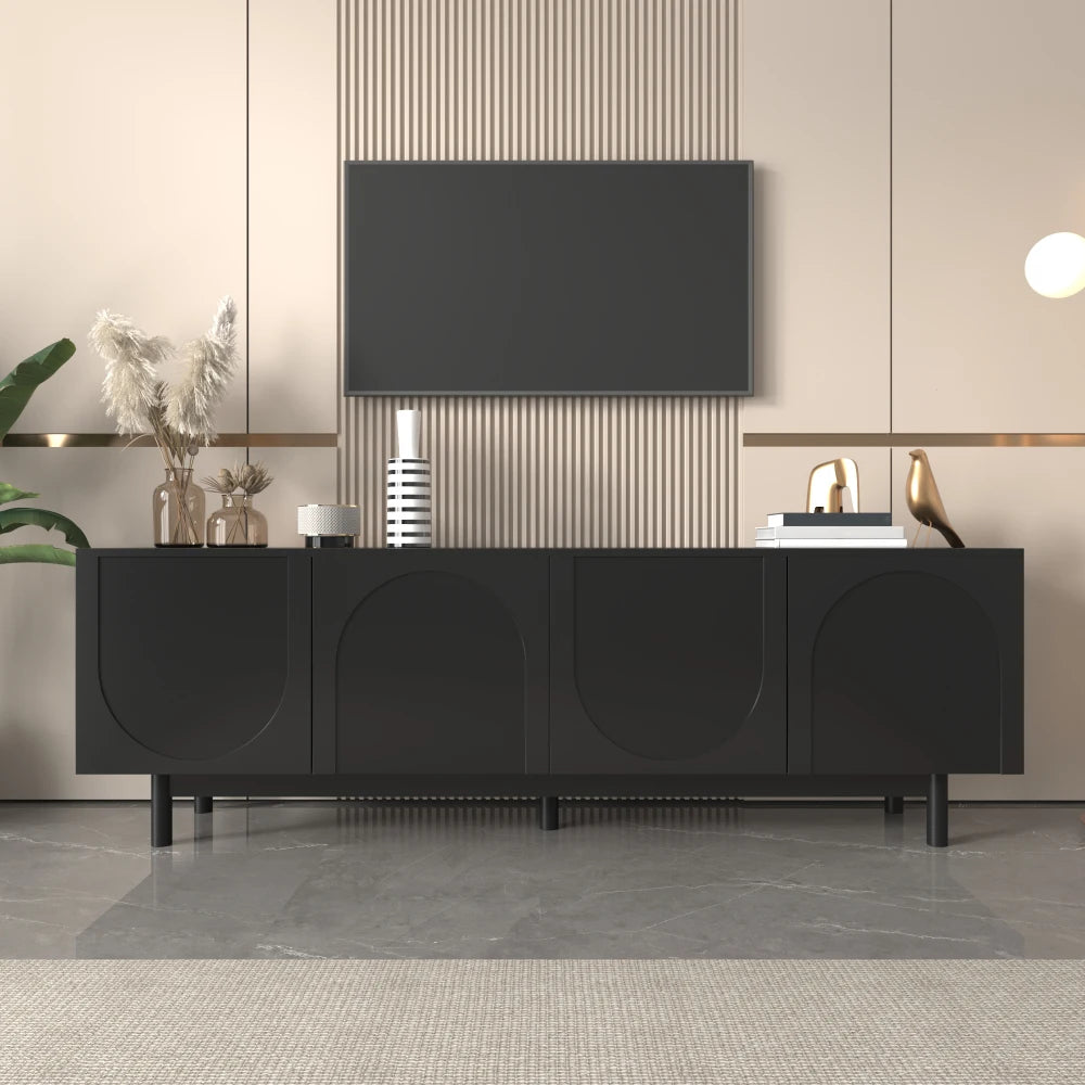 Modern Svart TV-bänk – Elegant Design med Justerbar Förvaring