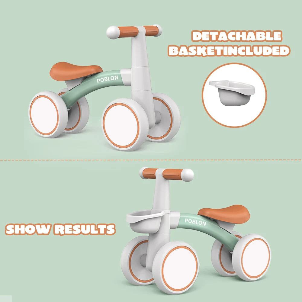 Baby Balanscykel med 4 Hjul – För Barn 12–24 Månader | Utan Pedaler