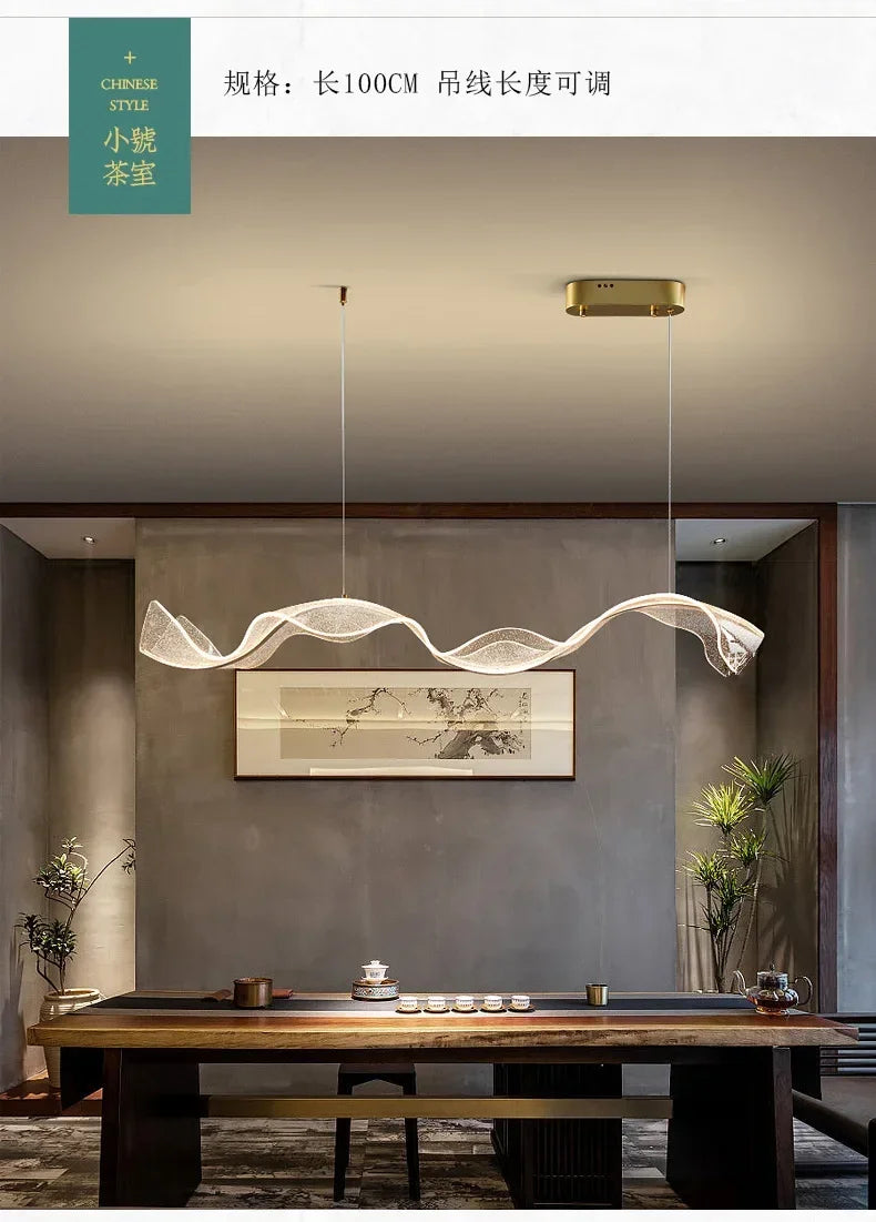 Nordisk Designer LED Taklampa – Våginspirerad Pendellampa i Akryl & Metall – För Matbord, Vardagsrum & Kök