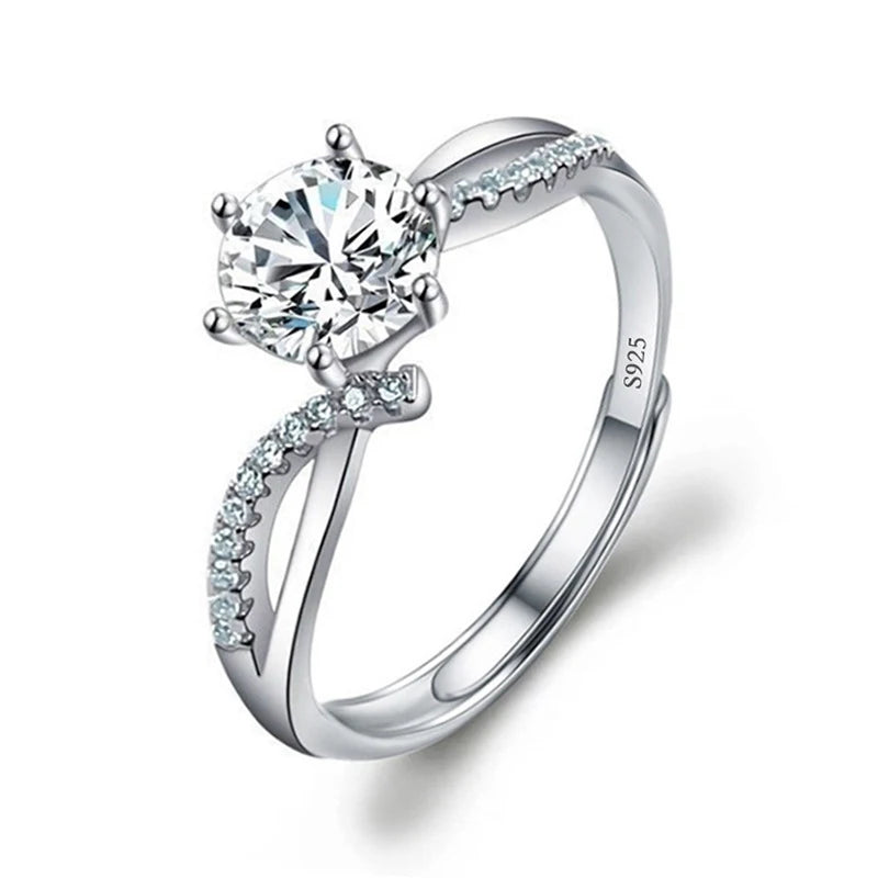 Justerbar Moissanite Förlovningsring – Öppen Design i Silverpläterad Koppar – Elegant & Prisvärd