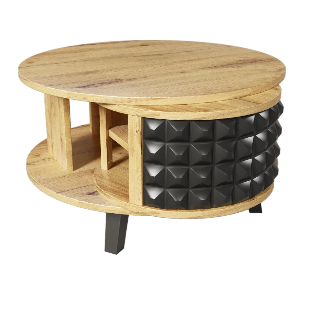 Roterbart Soffbord 2-i-1 – Med Dold Hylla – Modern Design i Trä & Svart – 85.2×80×45.2 cm