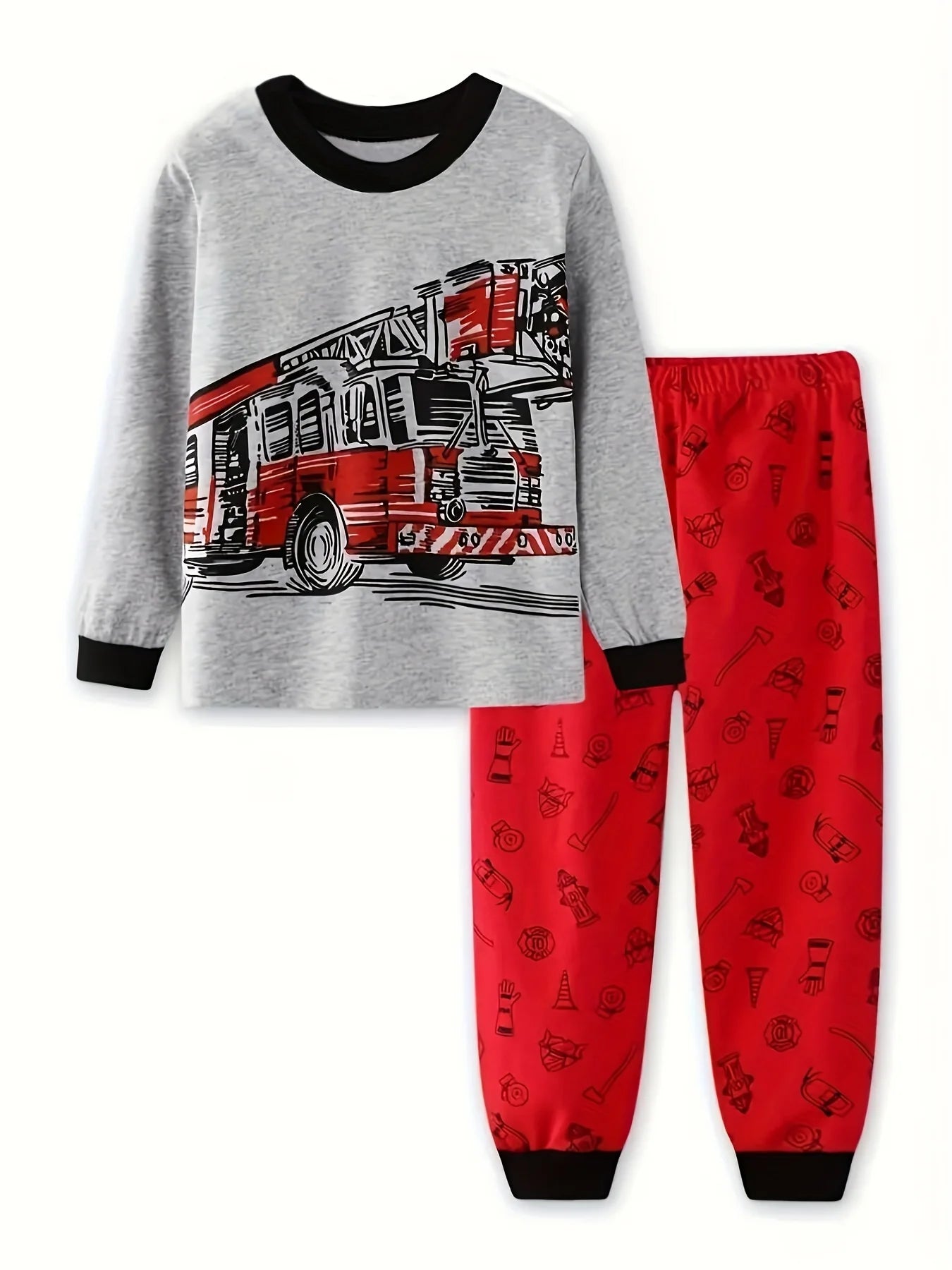 Barnpyjamas för Pojkar – Tecknad Truck & Grävmaskin – 2-delad Set i Bomull – 1–6 år