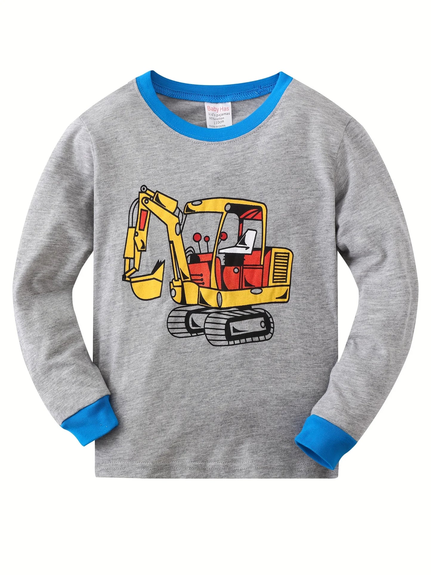 Barnpyjamas för Pojkar – Tecknad Truck & Grävmaskin – 2-delad Set i Bomull – 1–6 år