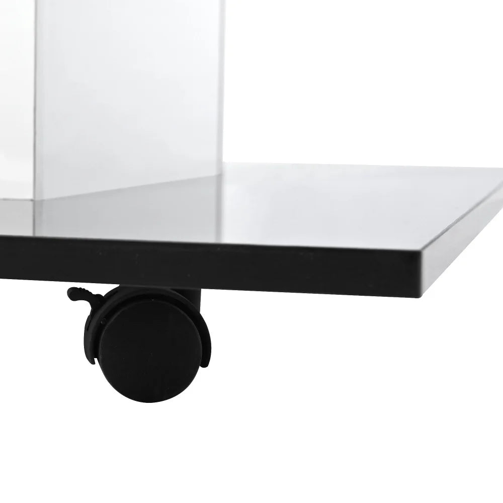 Modern Mobil Kaffebord med LED – Högblank Glasdesign – Svart & Vit – För Vardagsrum